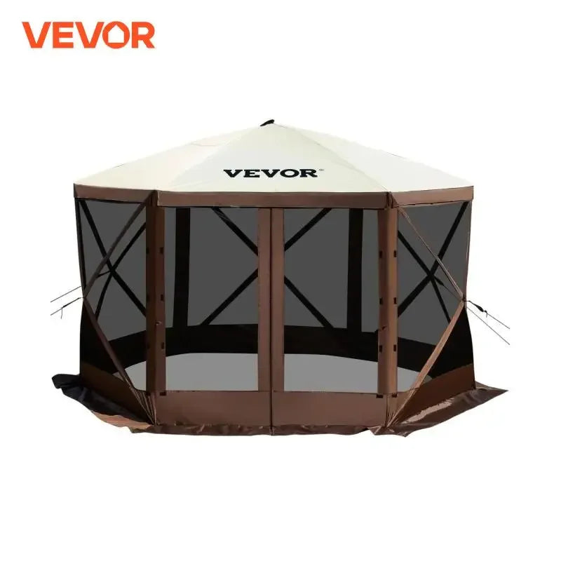 12x12 VEVOR pop-up camping gazebo tent with privacy panels set up outdoors