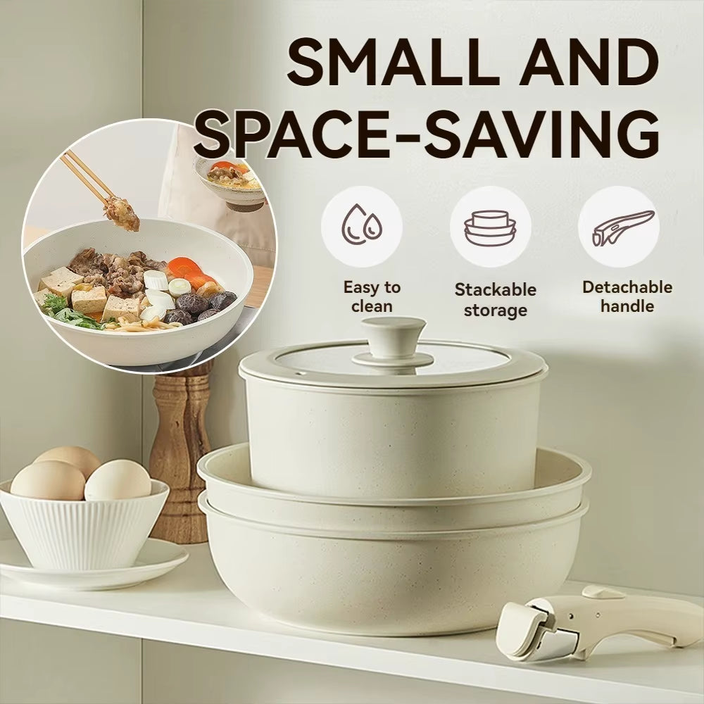 Nonstick Cookware Set, Pots and Pans Set Non Stick Detachable Handle, Stackable Non-Stick Set with Removable Handle