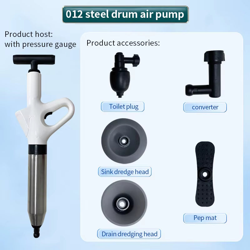 Stainless Steel Toilet Pipe Dredger Pneumatic Household High-Pressure Dredging Tool Set Thickened Wall Cylinder Sturdy and Safe