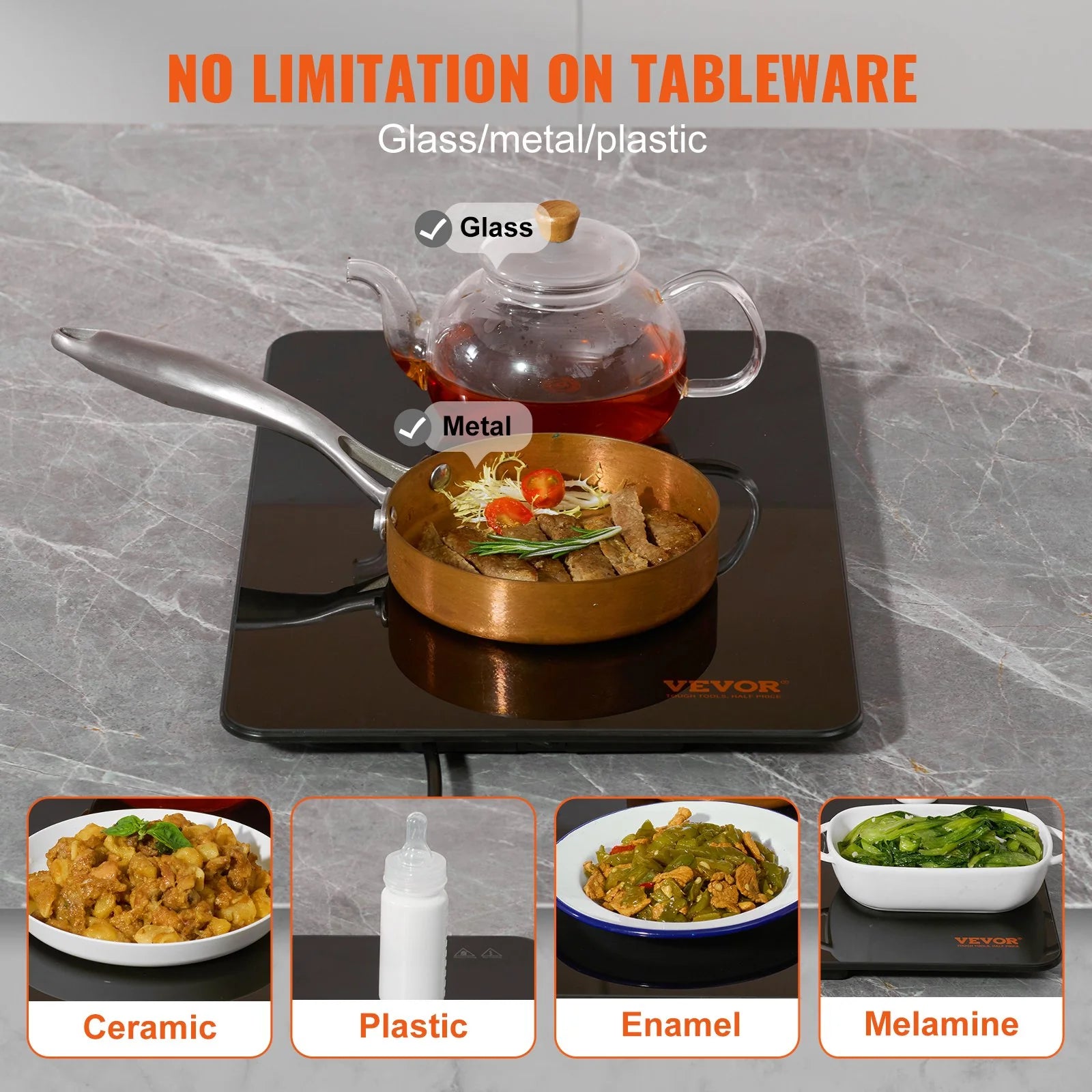 VEVOR Electric Warming Tray, 16.5 X 11 Portable Tempered Glass Heating Tray with Temperature Control (65-90¡Æ), Perfect for Dinner, Catering, House, Parties, Events, Entertaining and Holiday, Black