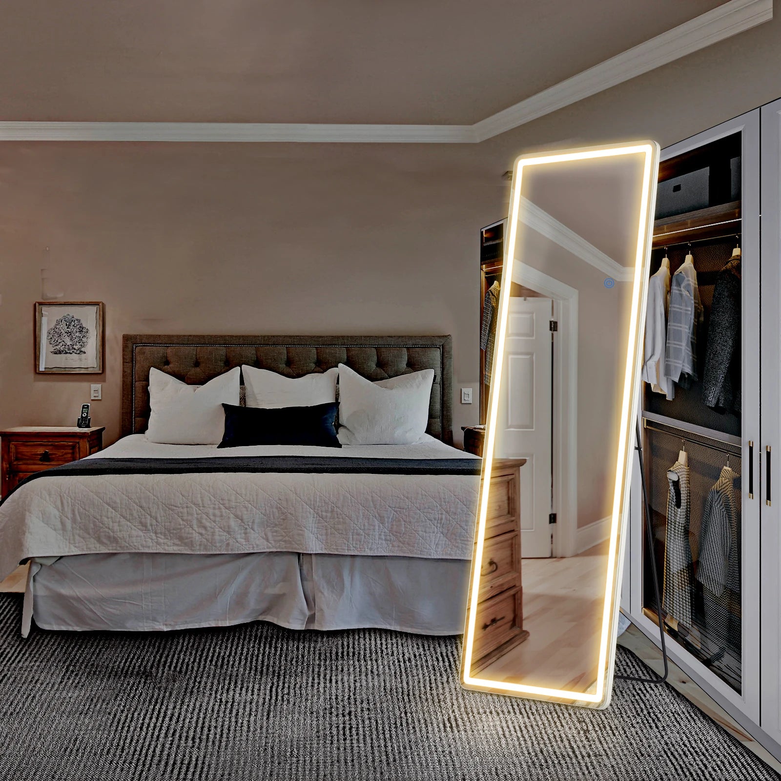 Led 64"X21" Full Length Mirror Standing Hanging or Wall-Mounted Mirrors with Stand Aluminum Alloy Frame for Living Room