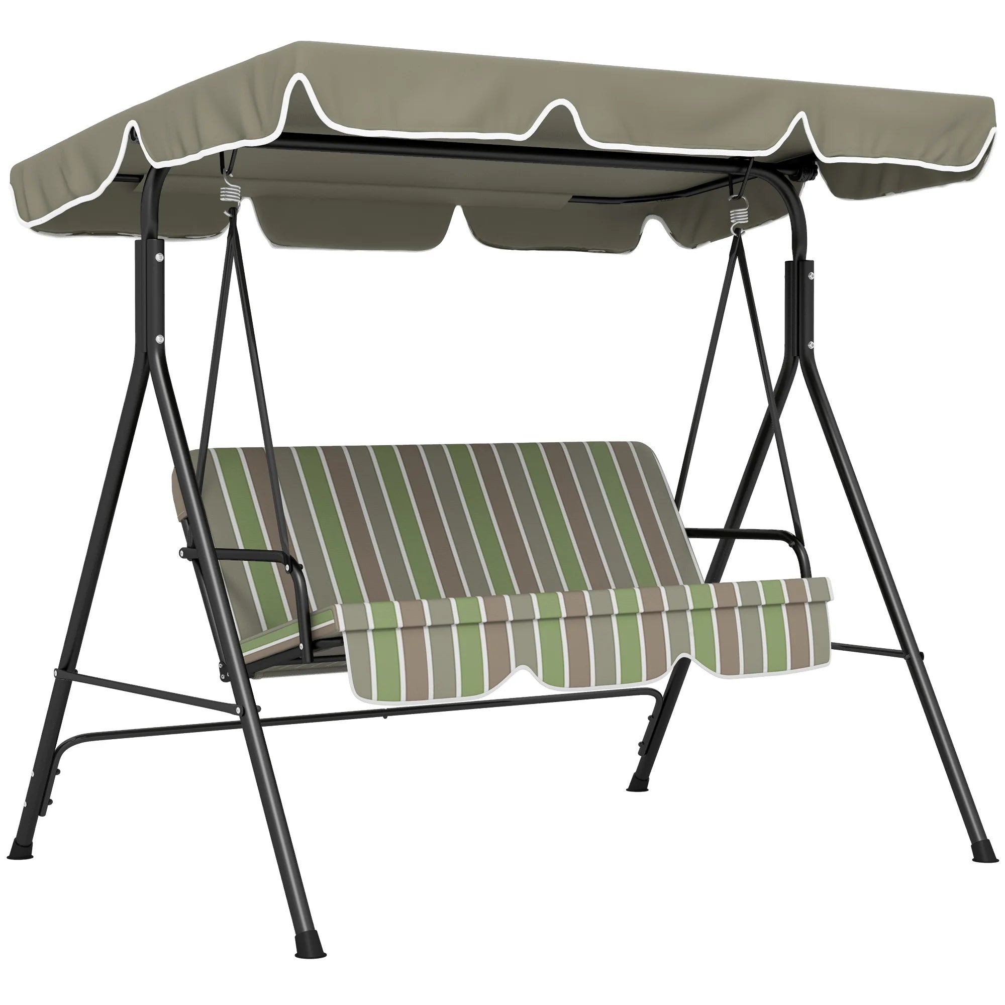 3-Seat Outdoor Patio Swing W/ Canopy & Cushion, Beige & Green