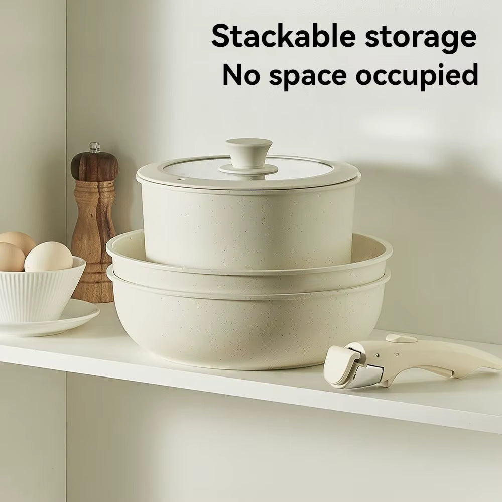 Nonstick Cookware Set, Pots and Pans Set Non Stick Detachable Handle, Stackable Non-Stick Set with Removable Handle