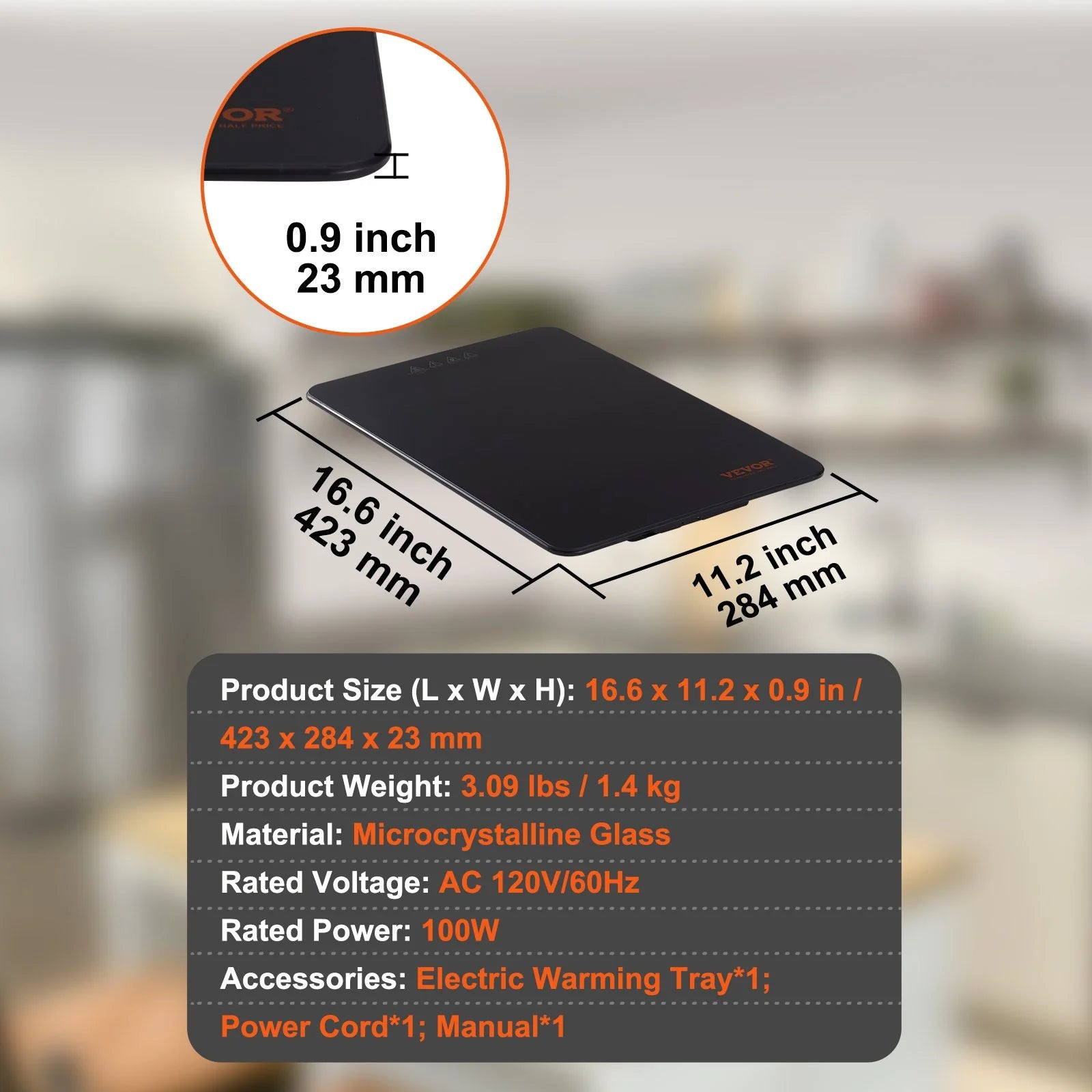 VEVOR Electric Warming Tray, 16.5 X 11 Portable Tempered Glass Heating Tray with Temperature Control (65-90¡Æ), Perfect for Dinner, Catering, House, Parties, Events, Entertaining and Holiday, Black