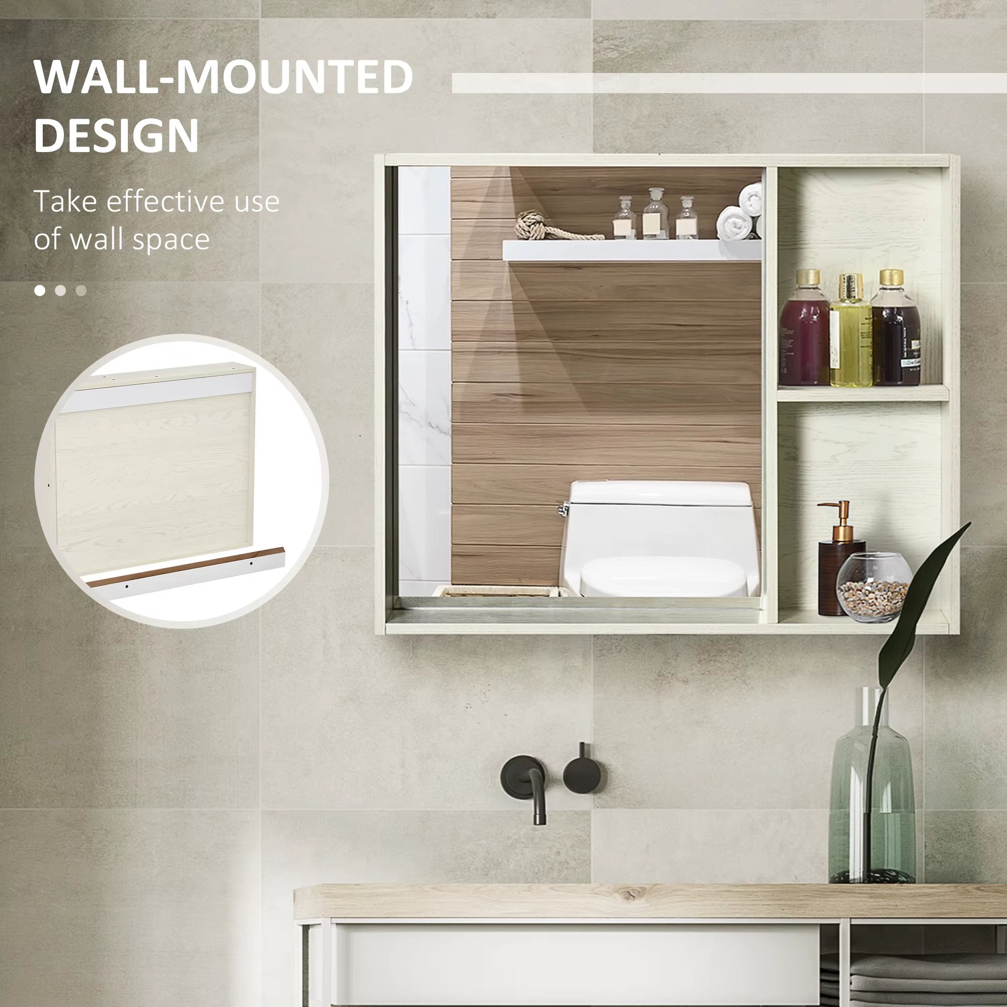 Wall Mounted Medicine Cabinet with Mirror, Shelf, Bathroom Cabinet, White