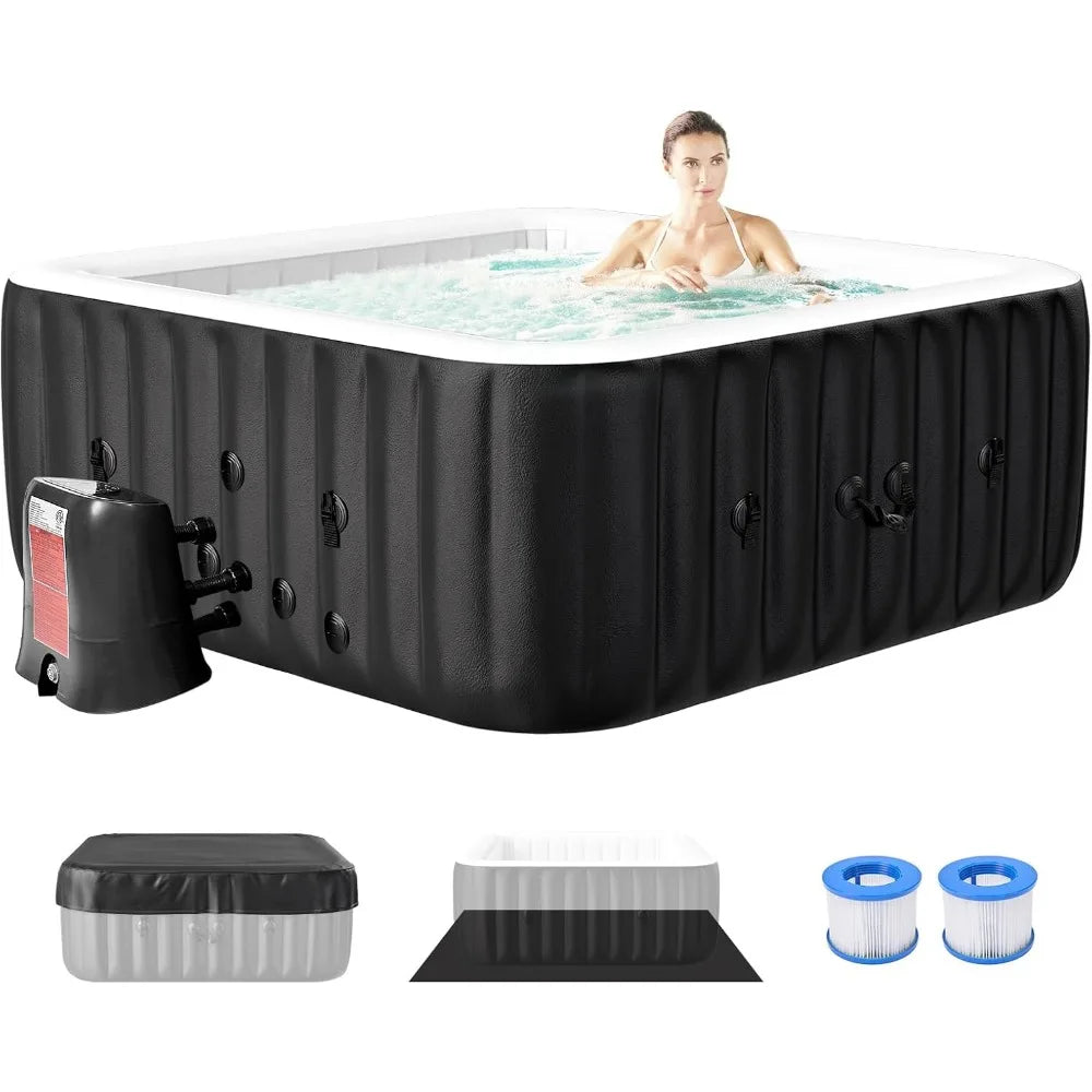 4-6 Person Inflatable Hot Tub, Large Square Portable Blow up Hot Tub, Leak-Proof PVC Outdoor Spa with 130 Air Jets