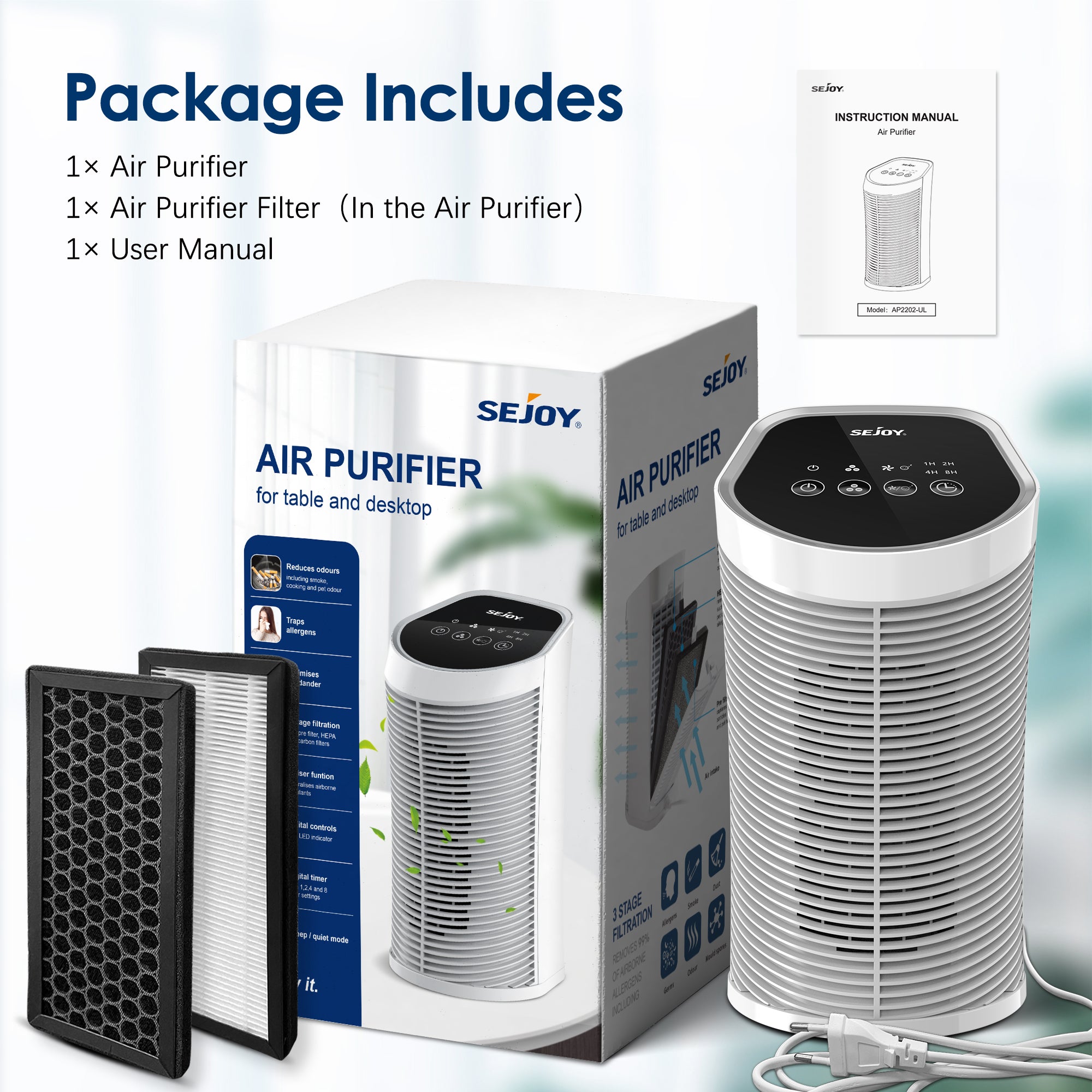 HEPA Air Purifier for 200 Sq Ft with Ionizer