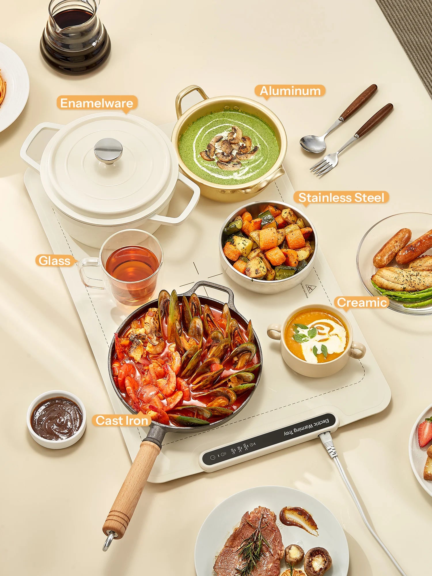 Electric Warming Tray,  Foldable Food Warming Mat with 3 Temperature Settings, Auto Shut-Off Food Warmer for Buffet