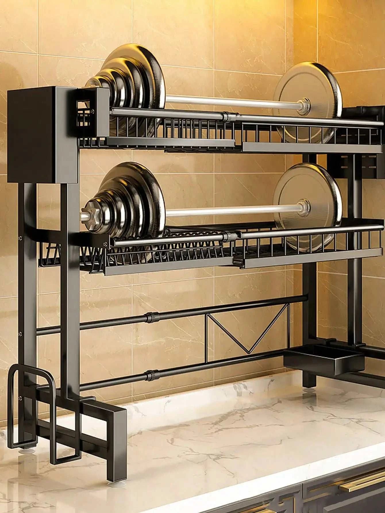 Expandable 2-Tier Stainless Steel Dish Rack