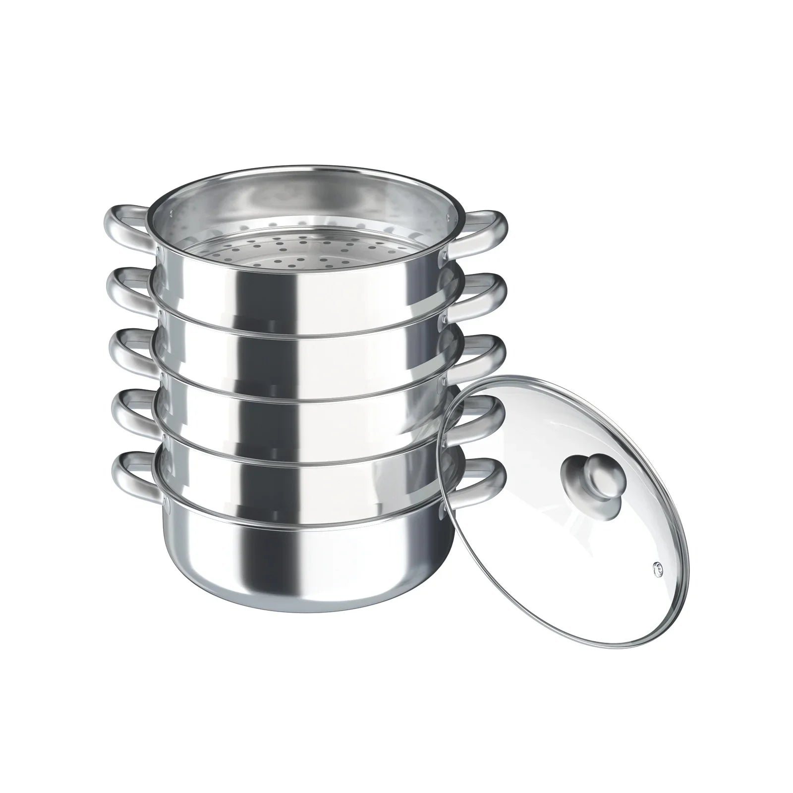 30Cm 5 Floors Steam Cooker Pot Kitchen Steamer Cooker Stainless Steel Steamer with Glass Lid