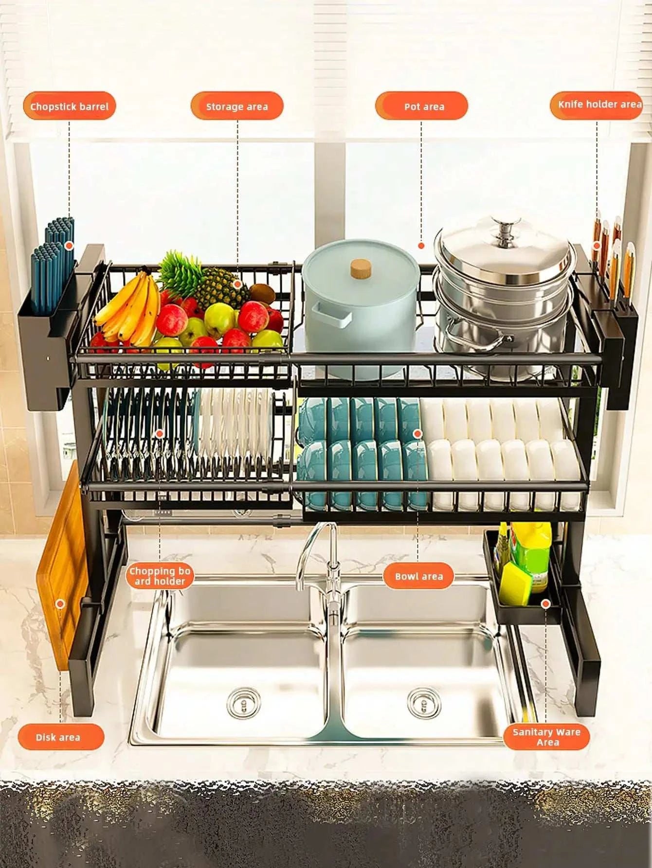 Expandable 2-Tier Stainless Steel Dish Rack