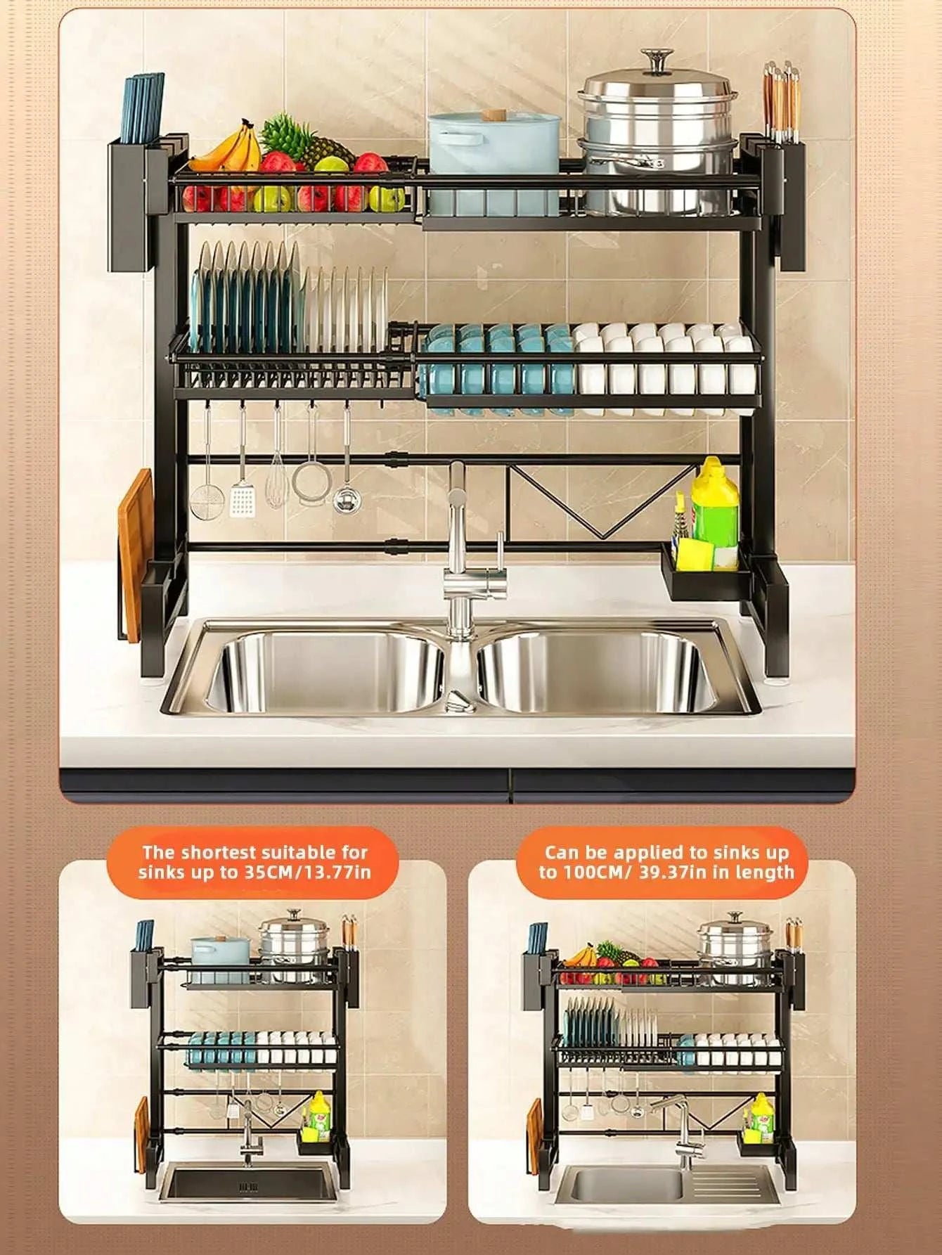Expandable 2-Tier Stainless Steel Dish Rack