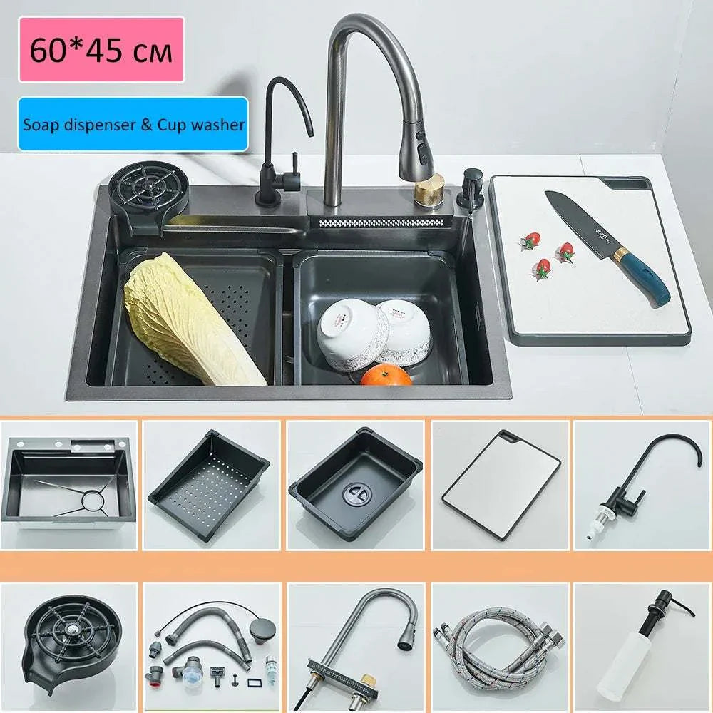 Stainless Steel Waterfall Kitchen Sink