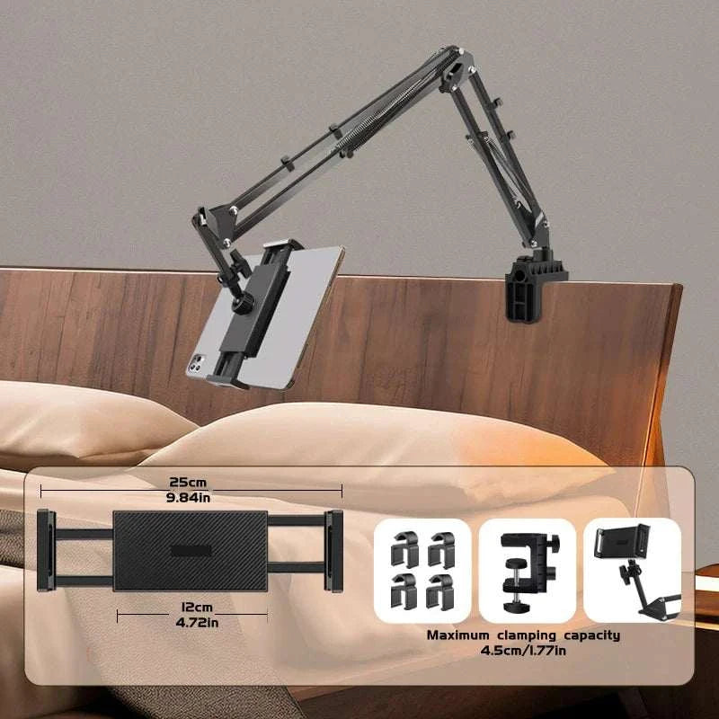 Adjustable Bed Tablet Holder Rotatable Long Arm Metal Desktop Tablet Bracket Mounts Clamp for 4.7-13" for Ipad Mini Air Pro