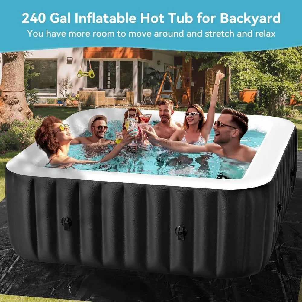 Black square inflatable hot tub spa for 4–6 people
