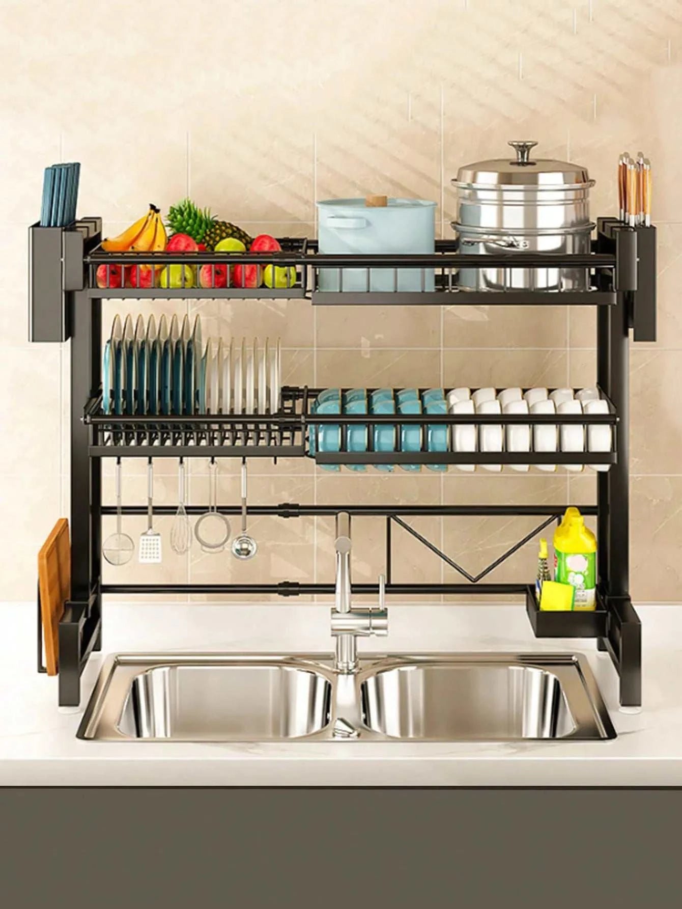 Expandable 2-Tier Stainless Steel Dish Rack