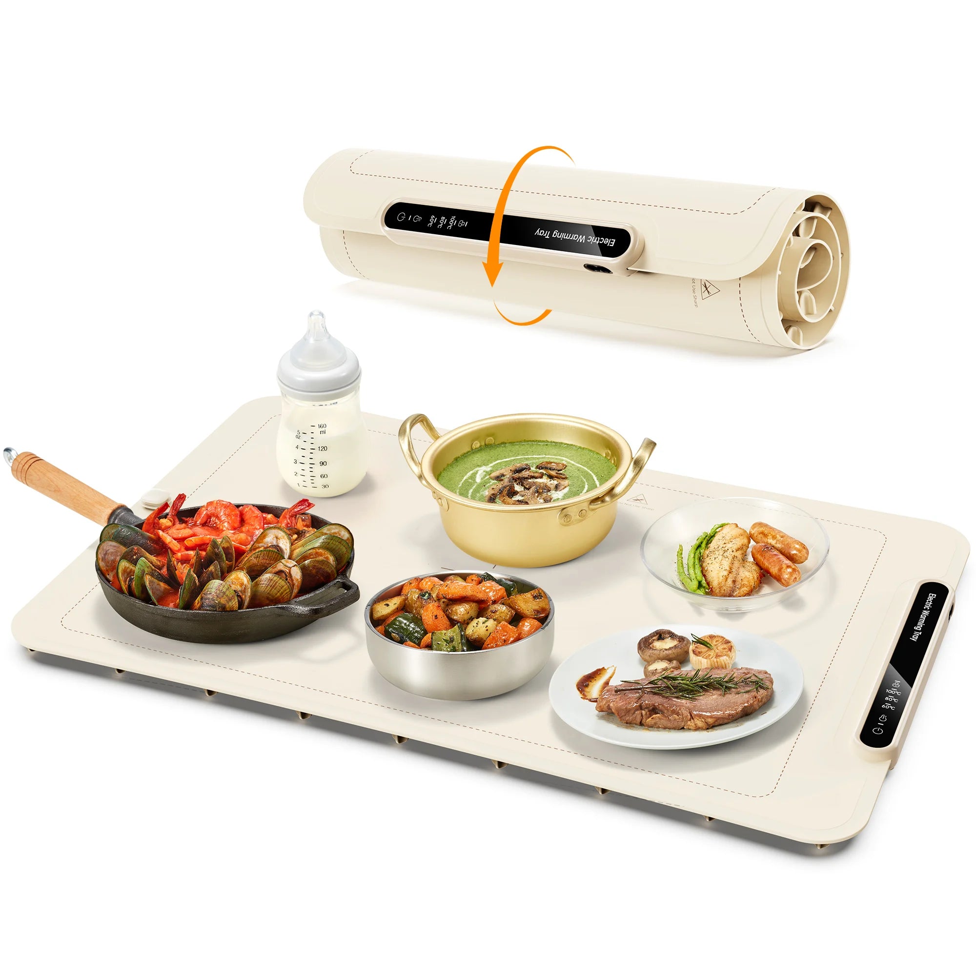 Electric Warming Tray,  Foldable Food Warming Mat with 3 Temperature Settings, Auto Shut-Off Food Warmer for Buffet