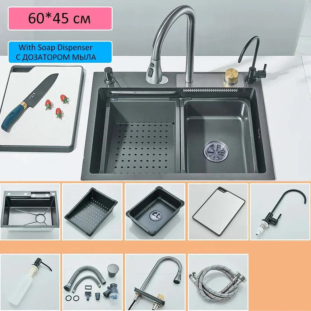 Stainless Steel Waterfall Kitchen Sink