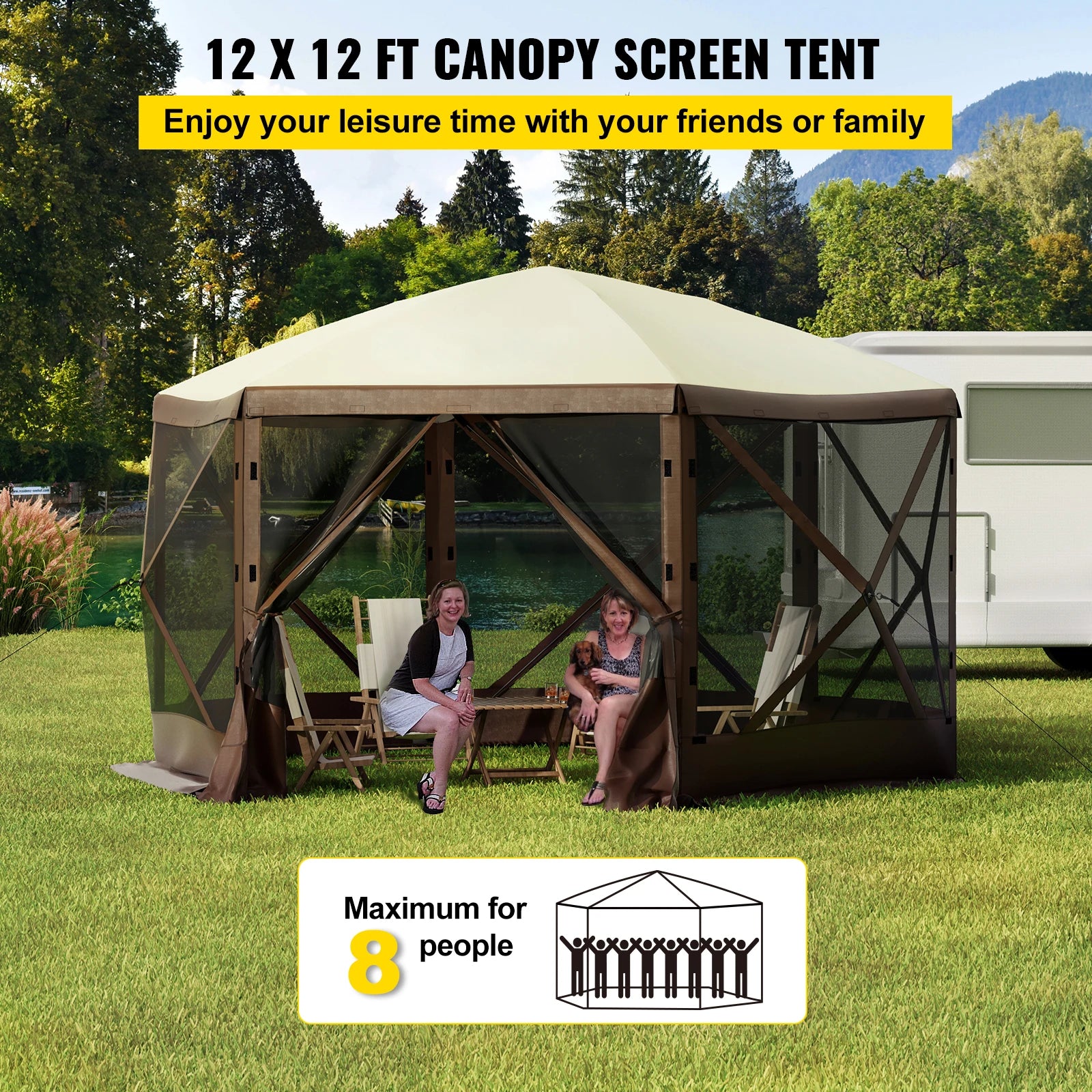 Pop-Up Camping Gazebo Camping Canopy Shelter 6 Sided 12' X 12' / 10' X 10' Sun Shade Tents & Canopies Camping & Hiking