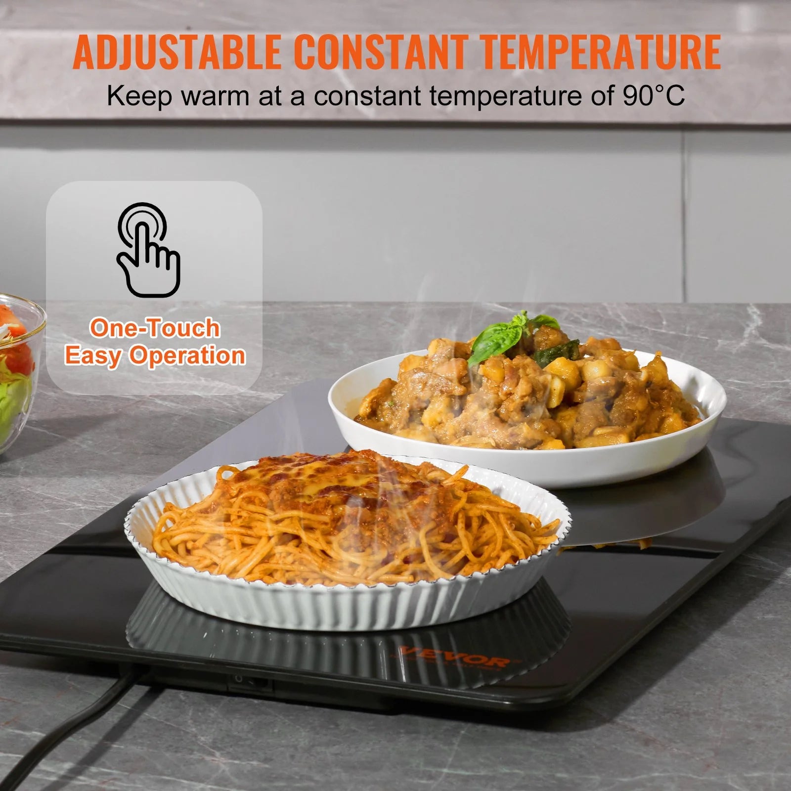 VEVOR Electric Warming Tray, 16.5 X 11 Portable Tempered Glass Heating Tray with Temperature Control (65-90¡Æ), Perfect for Dinner, Catering, House, Parties, Events, Entertaining and Holiday, Black