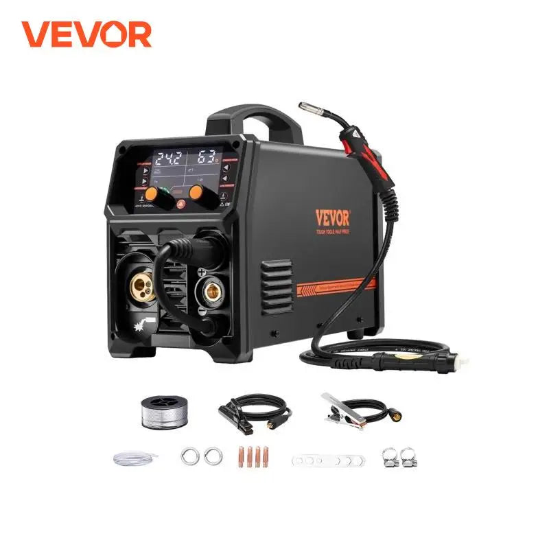 VEVOR 5-In-1 MIG Welder 200Amp Pluse Mig Welding Machine Gas Mig/Flux Core Mig/Stick/Lift TIG/AU TIG with LCD Screen Display