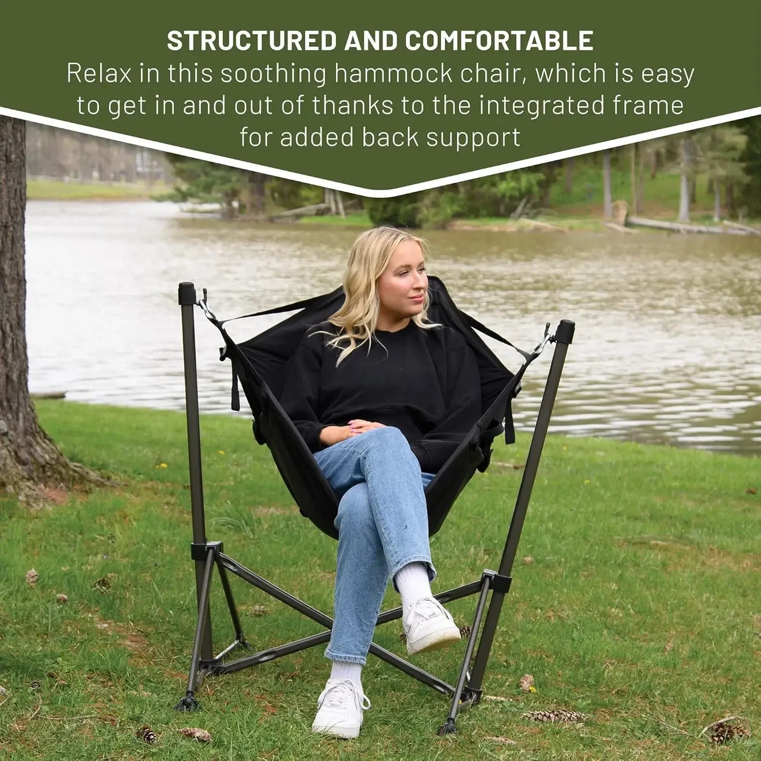Portable Hammock Camping Chair, Padded Folding Swing Hammock Chair with Stand, Heavy Duty Hammock Camp with Carry