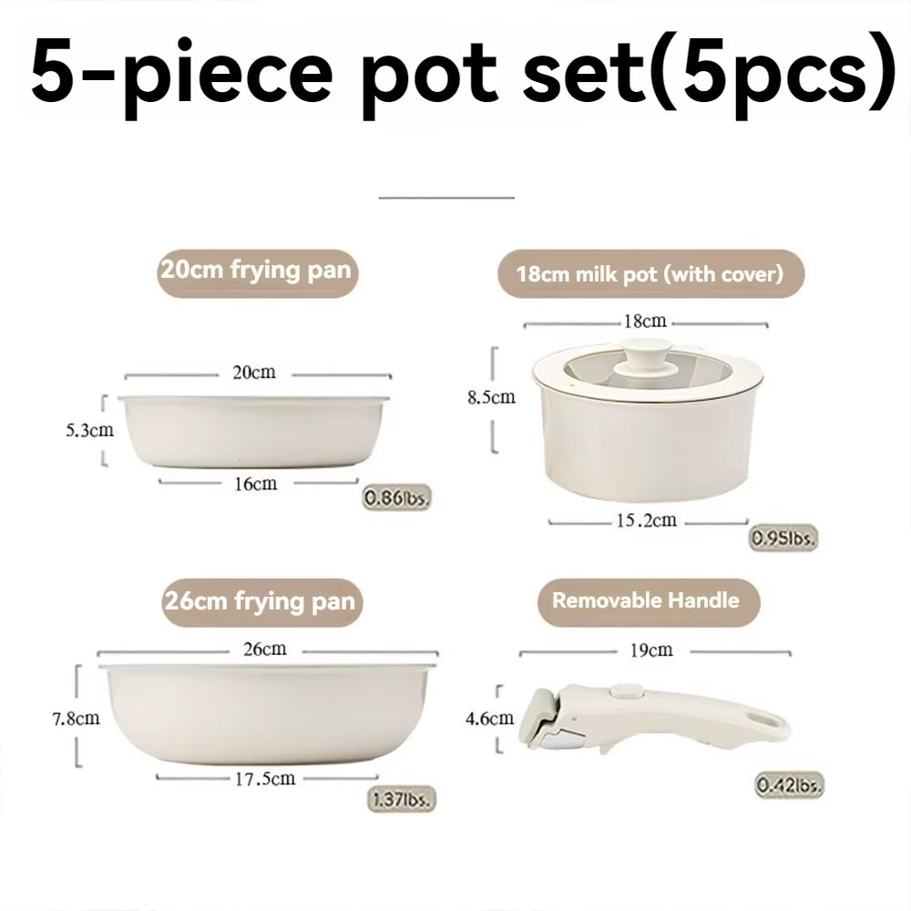 Nonstick Cookware Set, Pots and Pans Set Non Stick Detachable Handle, Stackable Non-Stick Set with Removable Handle