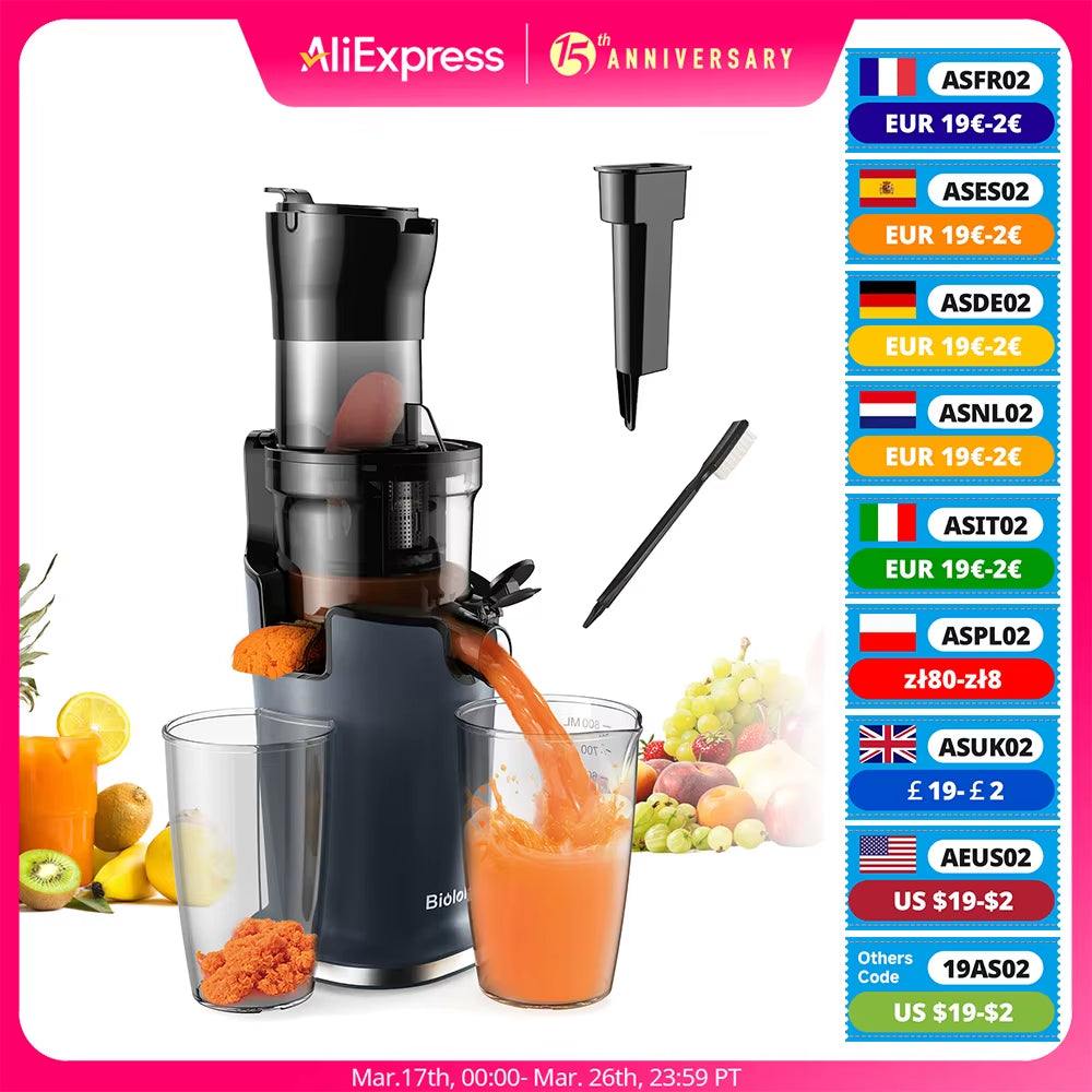 Cold Press Juicer with 78Mm Feed Chute, 200W 40-65RPM Powerful Motor Slow Masticating Juice Extractor Fits Whole Fruits