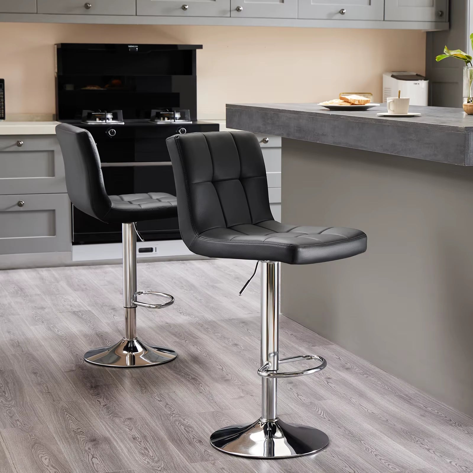 PU Leather Bar Stools Set of 2,Upholstered Counter Height Bar Stools,Sgs Certified Gas Gylinder Comfortbale Backrest