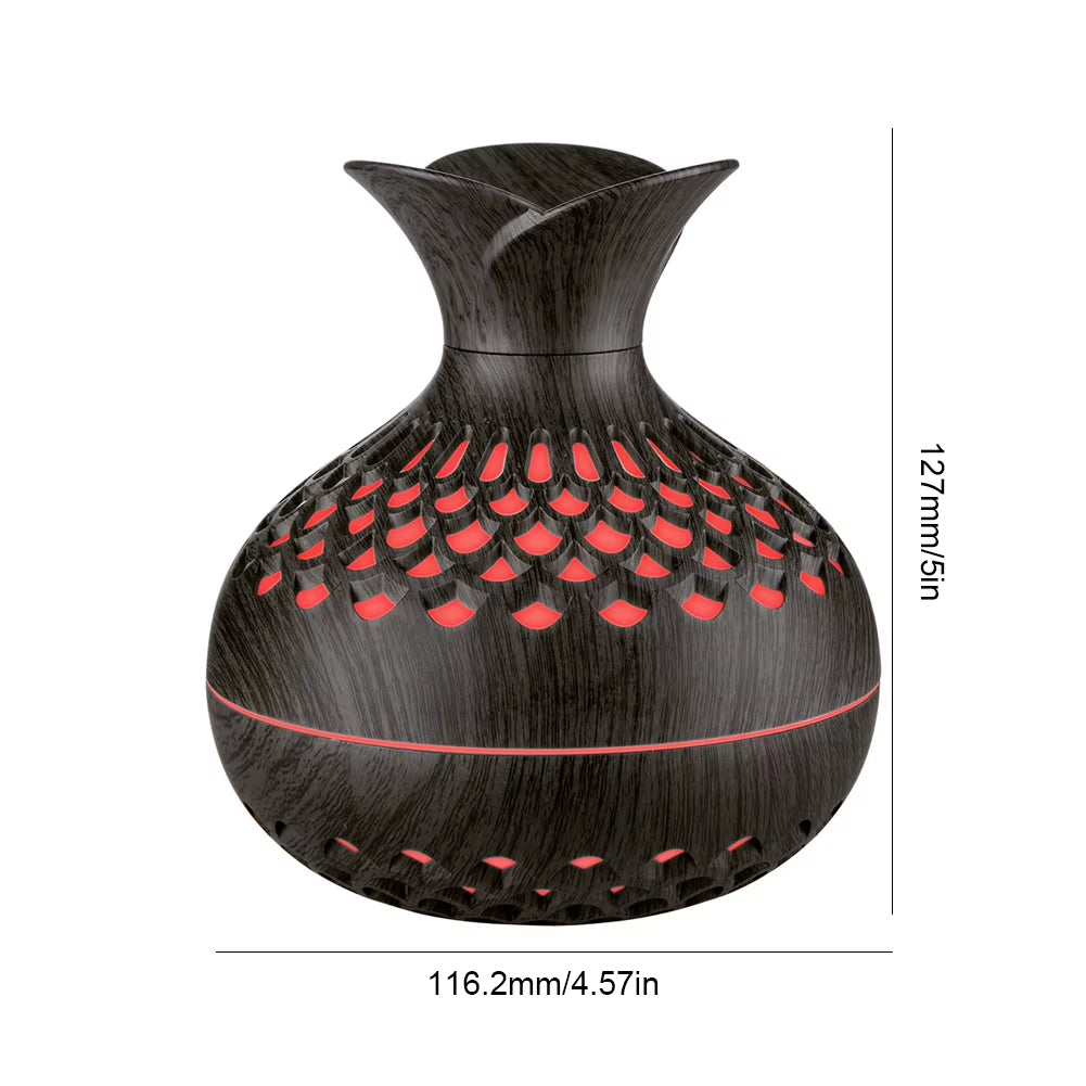 300ML Wood Grain Flower Humidifier Silent Aromatherapy Diffuser USB Rechargeable Mini Air Humidifier with Colorful Night Light