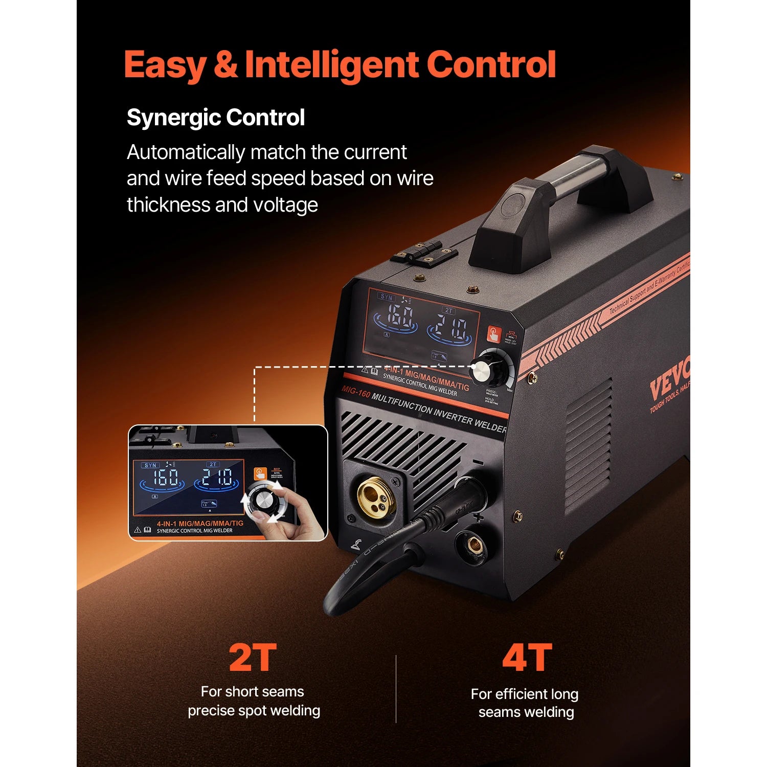 VEVOR 4 in 1 MIG Welding Machine Gas MIG 160A 200A Multi-Process Synergic Mig Welder with IGBT Inverter LCD Screen Display MIG