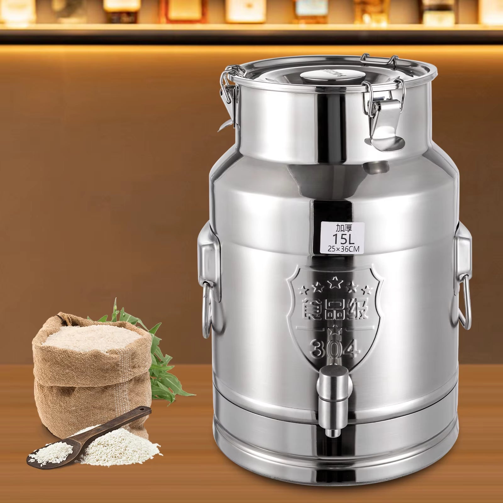 Beverage Drink Dispenser Stainless Steel Milk Can with Faucet Milk Transport Barre 15L 25*36Cm for Storing Liquid Products