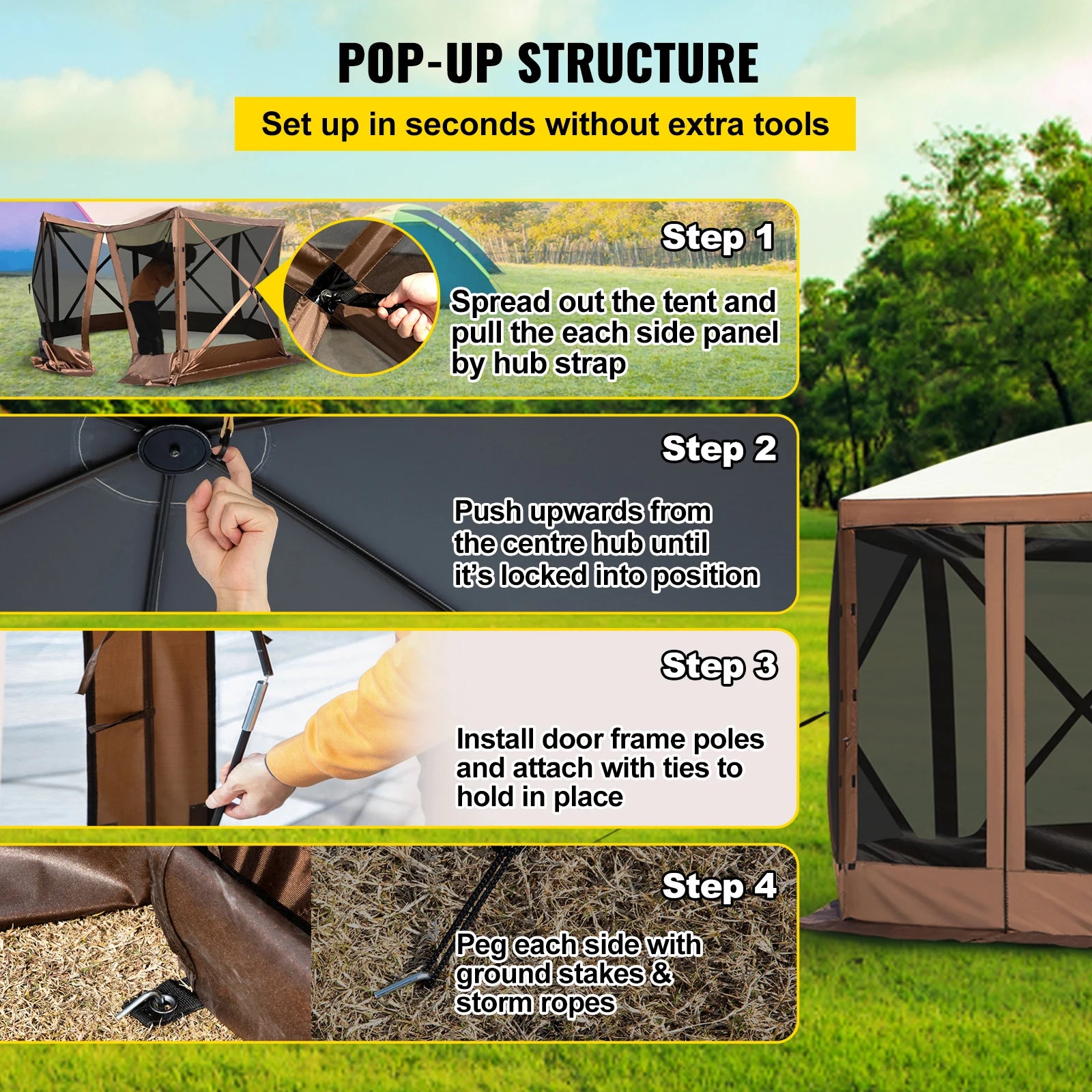 Pop-Up Camping Gazebo Camping Canopy Shelter 6 Sided 12' X 12' / 10' X 10' Sun Shade Tents & Canopies Camping & Hiking