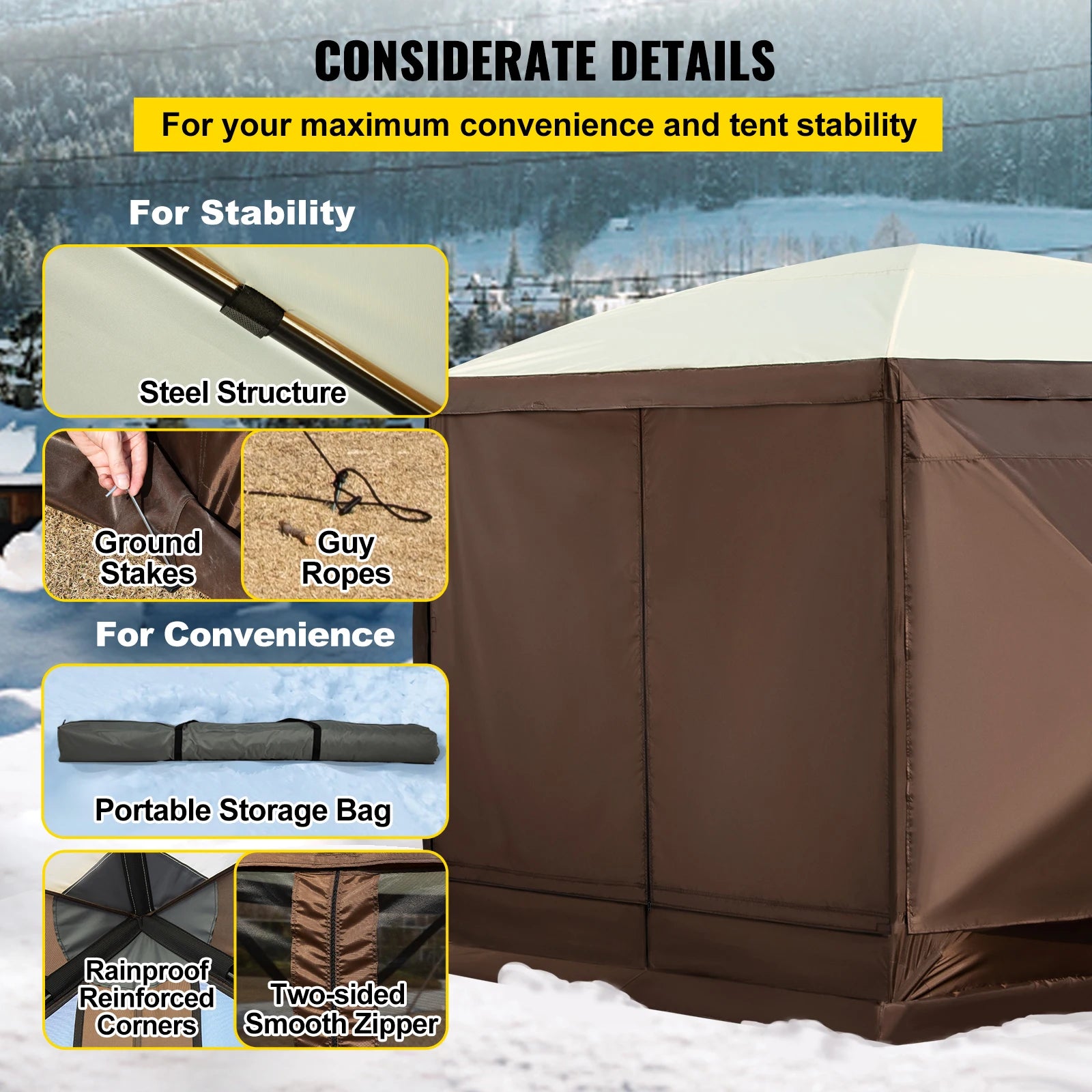 Pop-Up Camping Gazebo Camping Canopy Shelter 6 Sided 12' X 12' / 10' X 10' Sun Shade Tents & Canopies Camping & Hiking