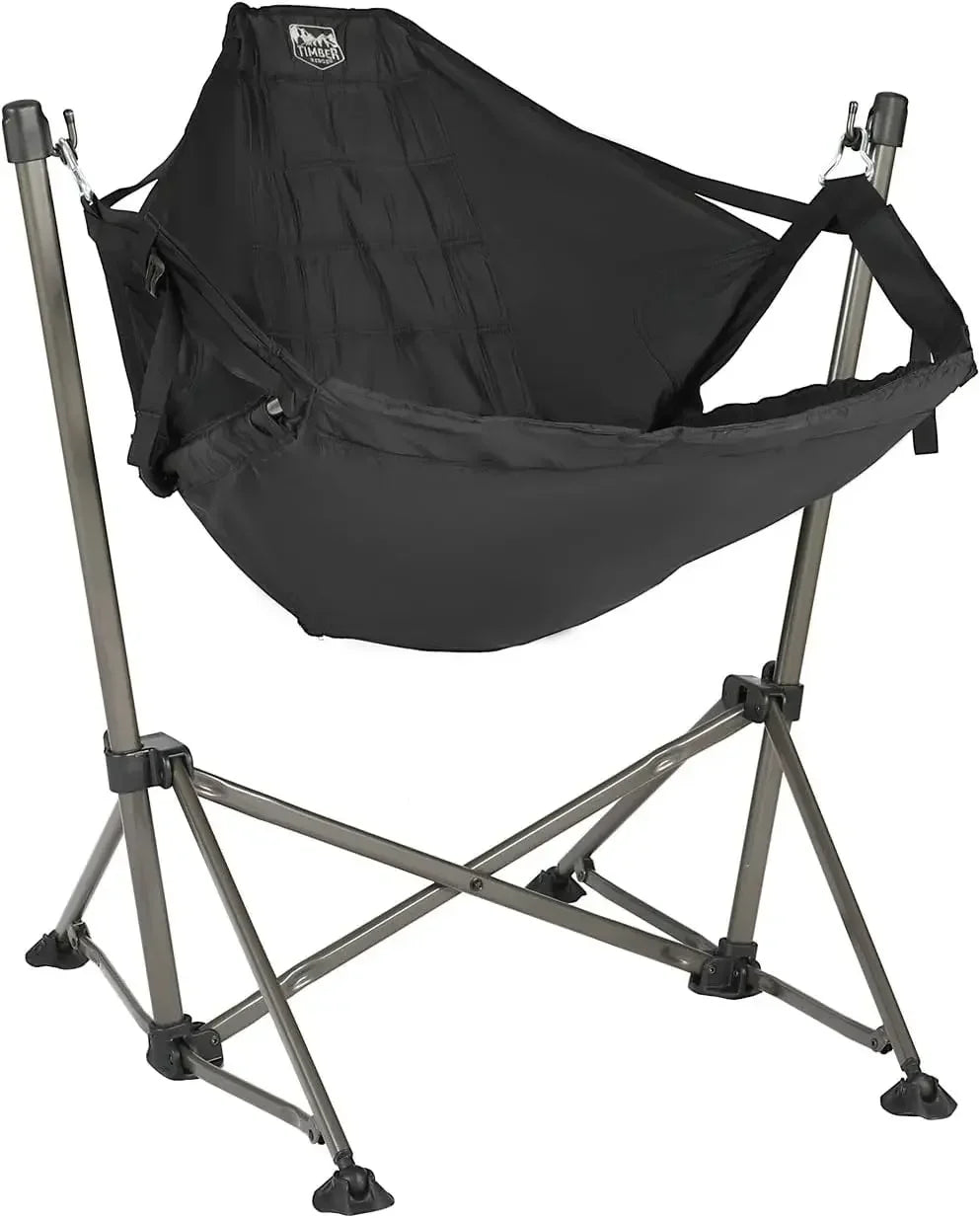 Portable black hammock camping chair with padded seat and sturdy steel frame
